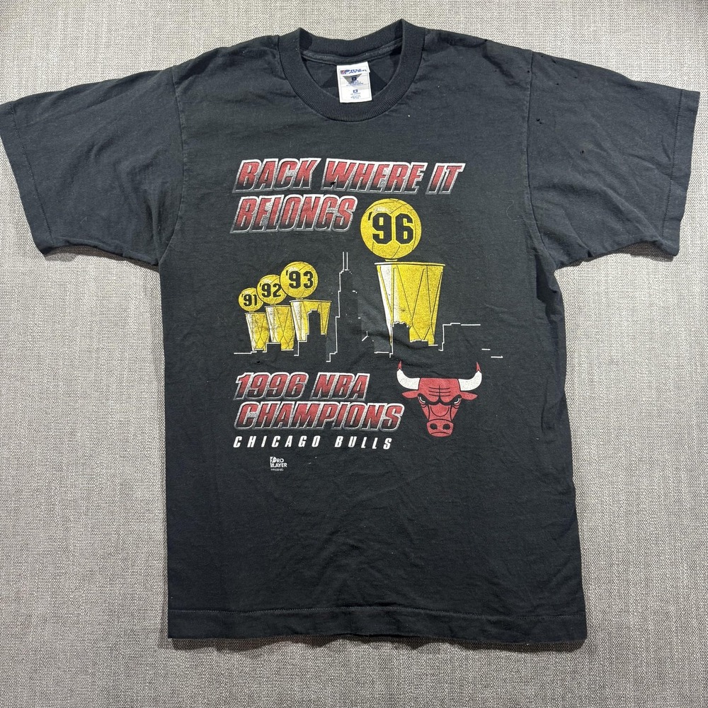 Vintage Chicago Bulls Shirt Mens Medium Black 1996 NBA Champions Pro Player 90s